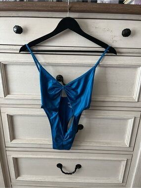 Blue Ruched Cutout One-Piece Swimsuit